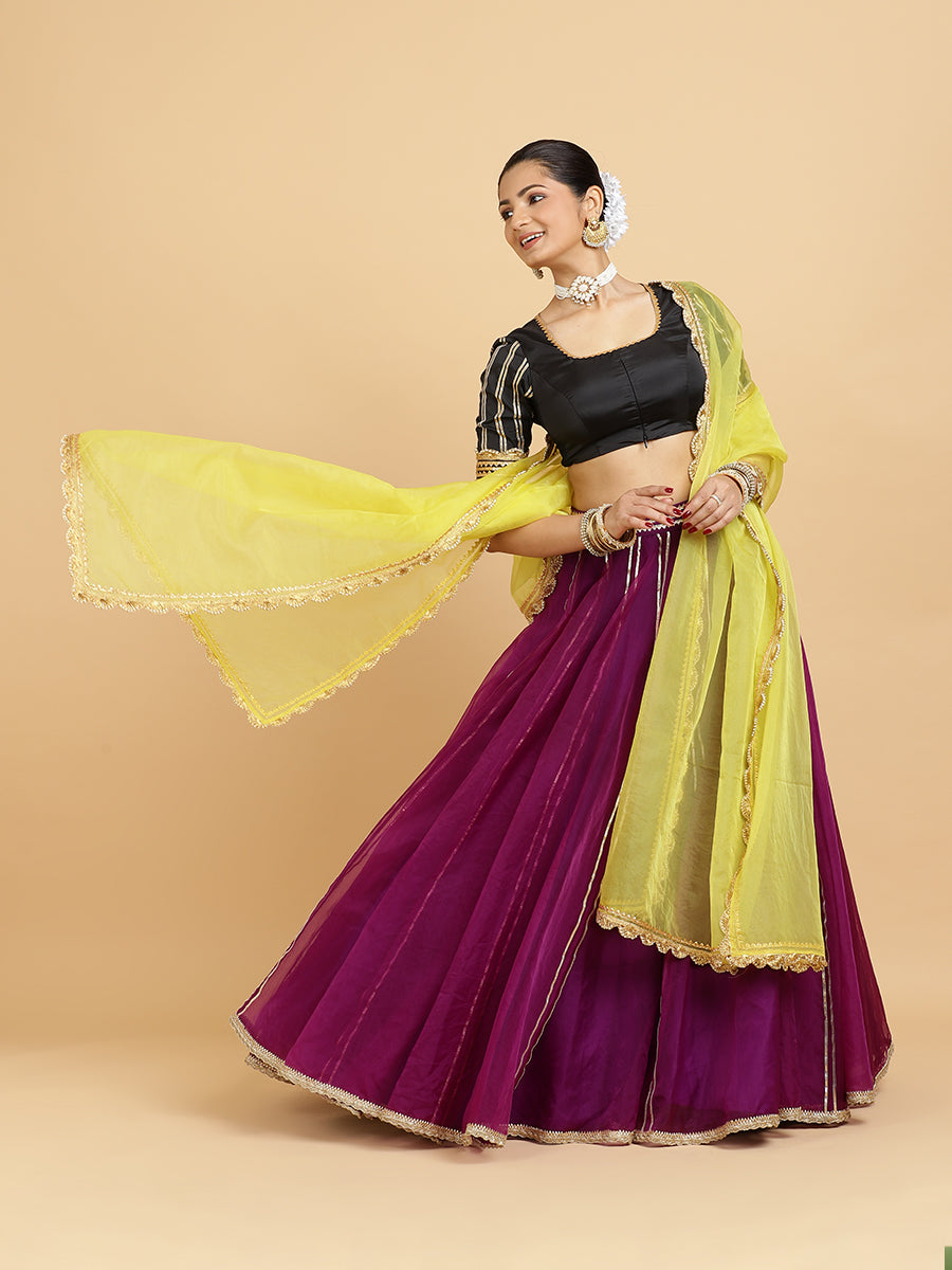 Heer Aziza 4-Pc Lehenga Set x Tyohaar, in Purple, featuring elbow sleeves and square neckline, made for party & festive.