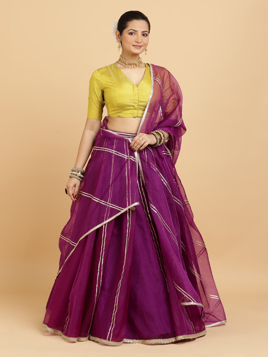 Heer Begum 4-Pc Lehenga Set x Tyohaar, in Purple, featuring elbow sleeves and v-neckline, made for party & festive (view 4).