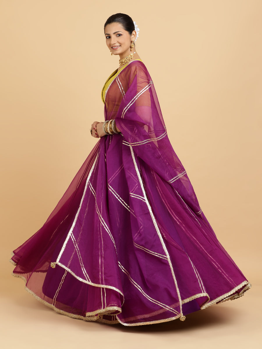 Heer Begum 4-Pc Lehenga Set x Tyohaar, in Purple, featuring elbow sleeves and v-neckline, made for party & festive (view 6).