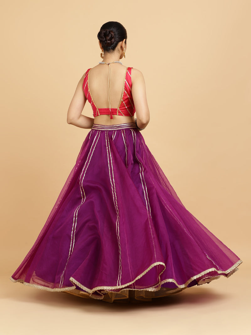 Heer Zeba 4-Pc Lehenga Set x Tyohaar | Purple Lehenga, Rani Pink Blouse with Falak Purple Dupatta and Cancan Skirt-Binks