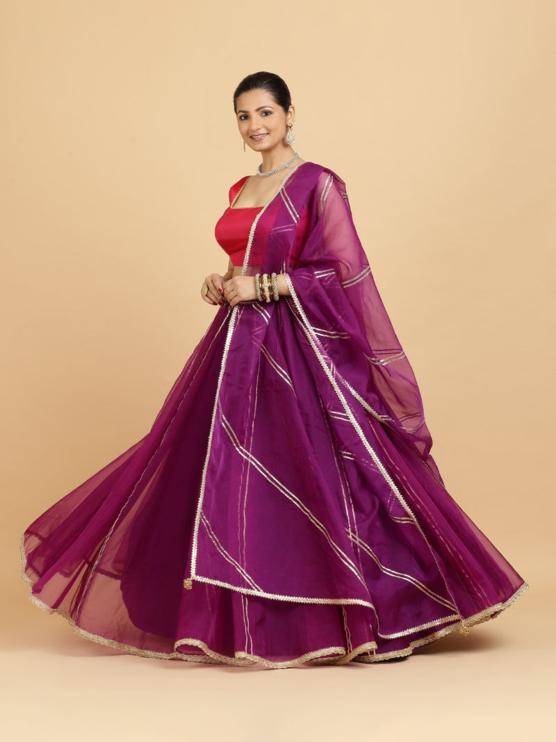 Heer Zeba 4-Pc Lehenga Set x Tyohaar | Purple Lehenga, Rani Pink Blouse with Falak Purple Dupatta and Cancan Skirt-Binks
