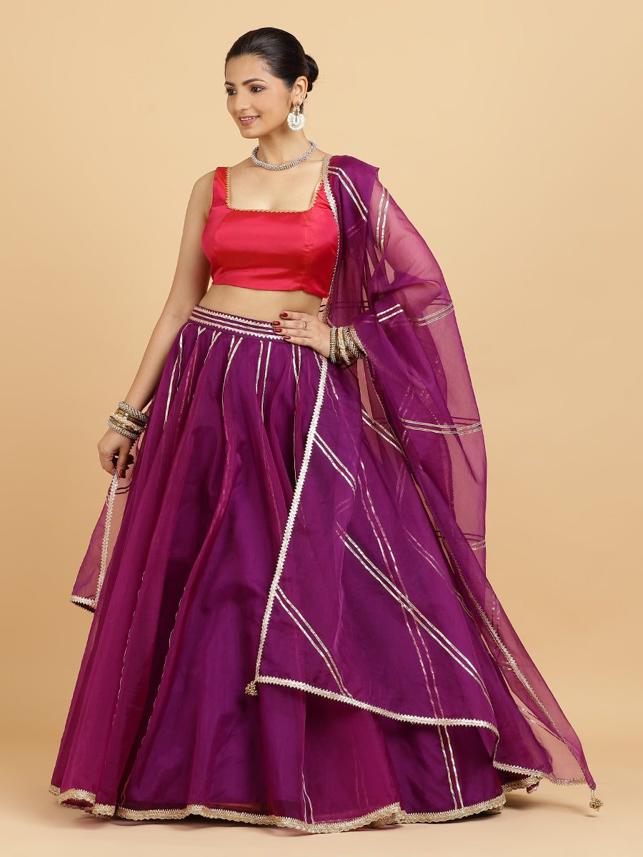Heer Zeba 4-Pc Lehenga Set x Tyohaar, in Purple, featuring sleeveless and square neckline, made for party & festive (view 6).