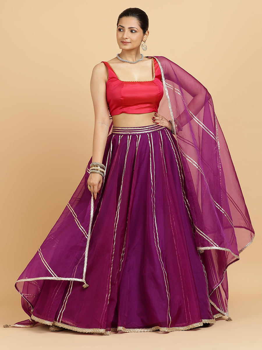 Heer Zeba 4-Pc Lehenga Set x Tyohaar, in Purple, featuring sleeveless and square neckline, made for party & festive (view 8).
