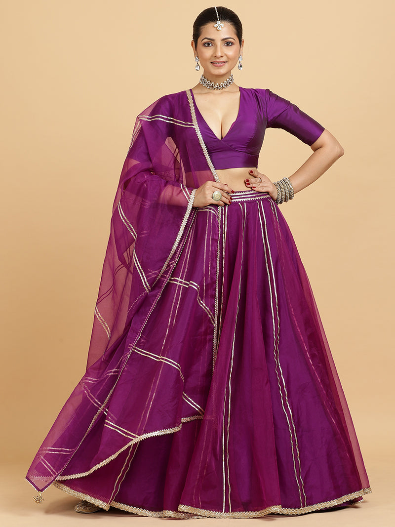 Heer Zeenat 4-Pc Lehenga Set x Tyohaar | Purple Lehenga, Purple Blouse with Falak Purple Dupatta and Cancan Skirt-Binks