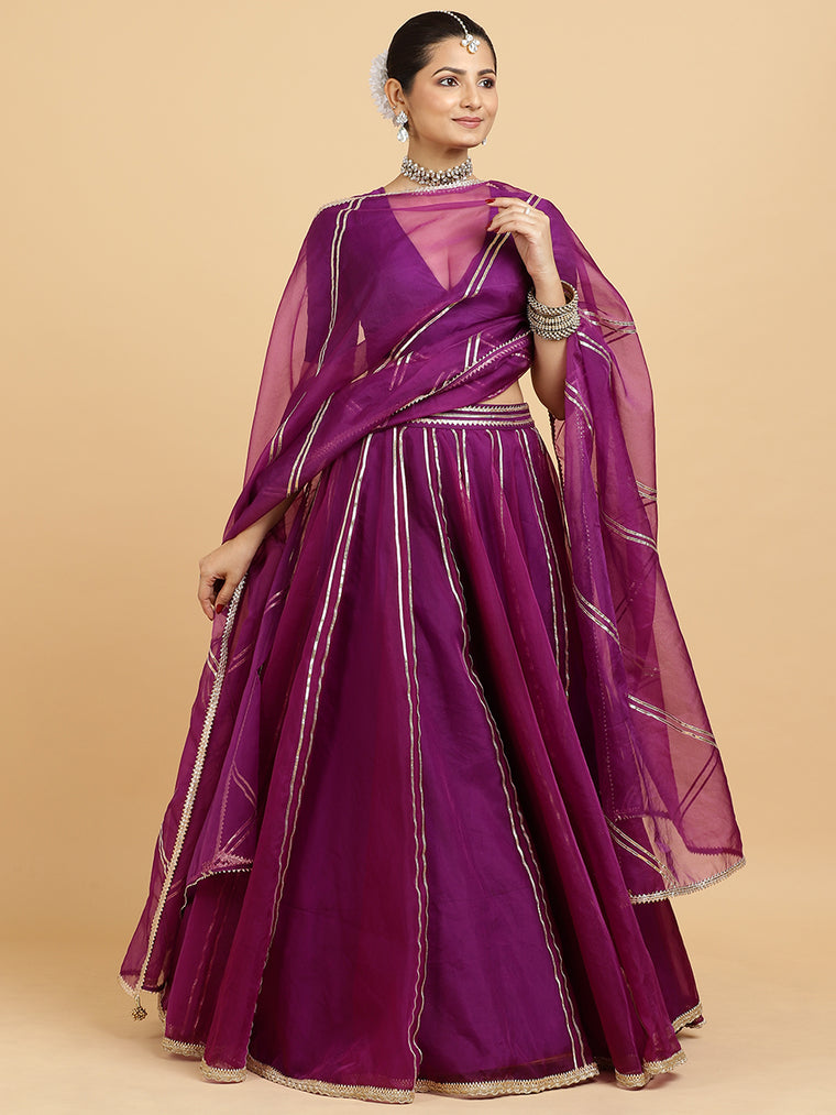 Heer Zeenat 4-Pc Lehenga Set x Tyohaar, in Purple, featuring elbow sleeves and v-neckline, made for party & festive (view 2).