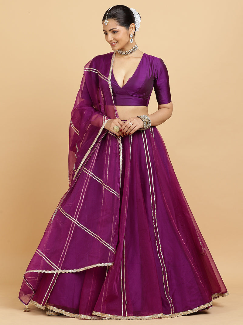 Heer Zeenat 4-Pc Lehenga Set x Tyohaar | Purple Lehenga, Purple Blouse with Falak Purple Dupatta and Cancan Skirt-Binks