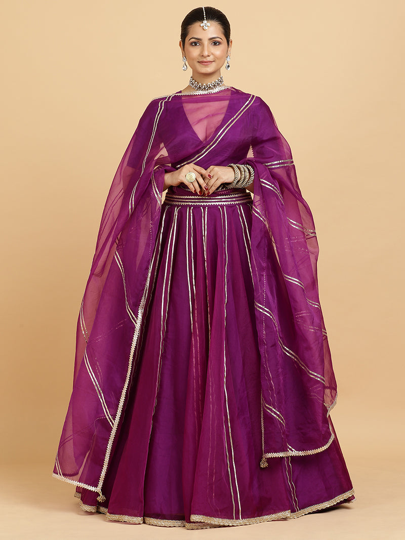 Heer Zeenat 4-Pc Lehenga Set x Tyohaar | Purple Lehenga, Purple Blouse with Falak Purple Dupatta and Cancan Skirt-Binks