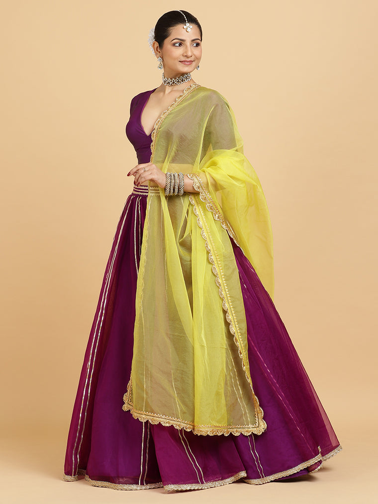 Heer Zeenat 4-Pc Lehenga Set x Tyohaar, in Purple, featuring elbow sleeves and v-neckline, made for party & festive (view 3).