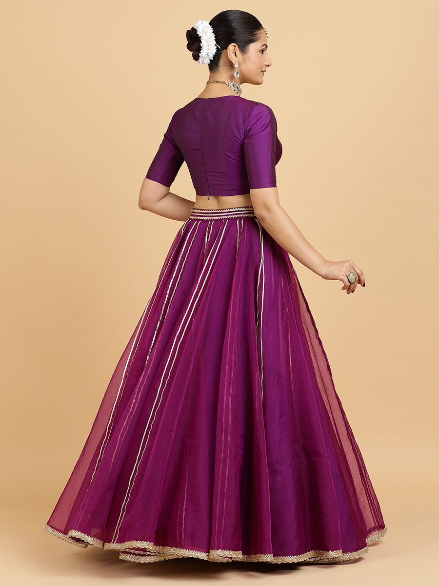 Heer Zeenat 4-Pc Lehenga Set x Tyohaar, in Purple, featuring elbow sleeves and v-neckline, made for party & festive (view 7).