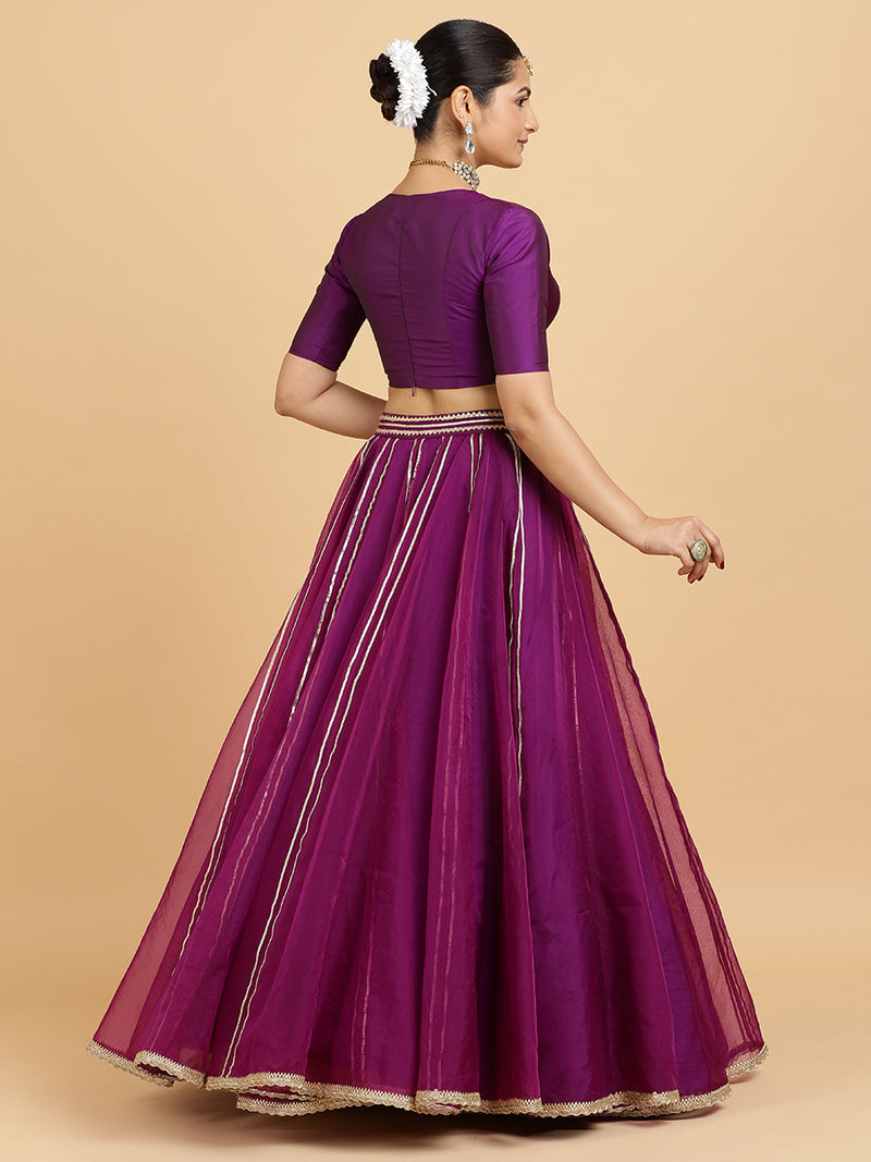 Heer Zeenat 4-Pc Lehenga Set x Tyohaar | Purple Lehenga, Purple Blouse with Saher Lemon Yellow Dupatta and Cancan Skirt-Binks