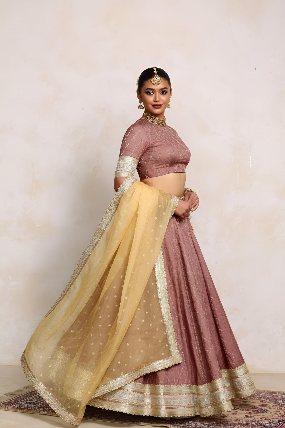 Hoor x Tyohaar | Dusky Mauve Vine Mesh Brocade FlareFit™ Lehenga Set with Dupatta