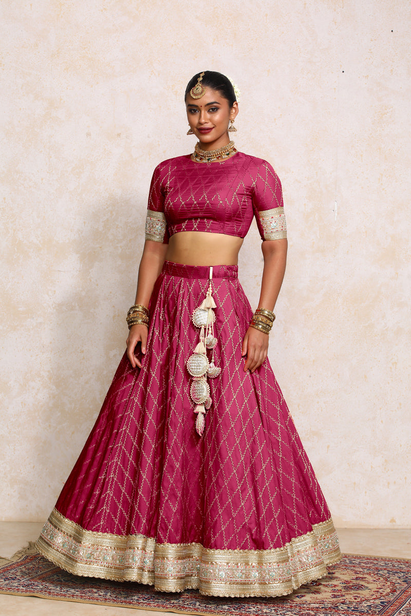 Hoor x Tyohaar | Rosy Pink Vine Mesh Brocade FlareFit™ Lehenga Set with Dupatta-Binks