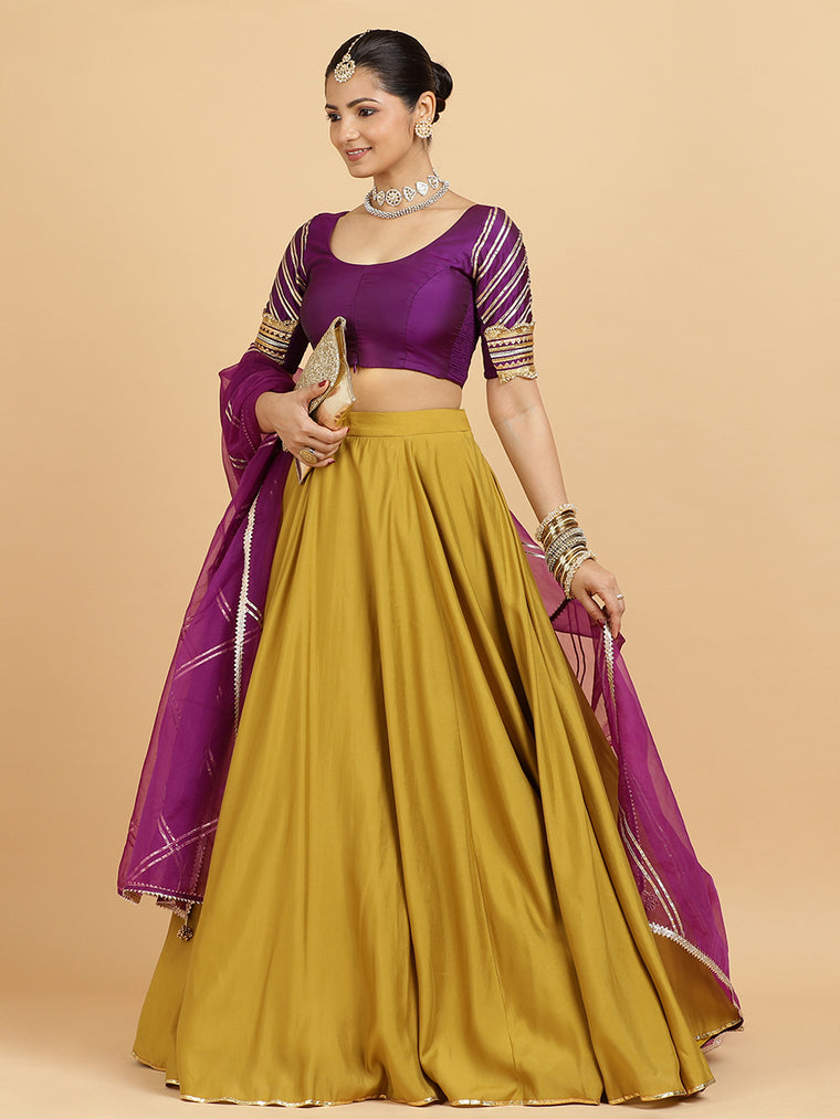Jhalak Anisha 4-Pc Lehenga Set x Tyohaar, in Yellow, featuring elbow sleeves and round neckline, made for party & festive.