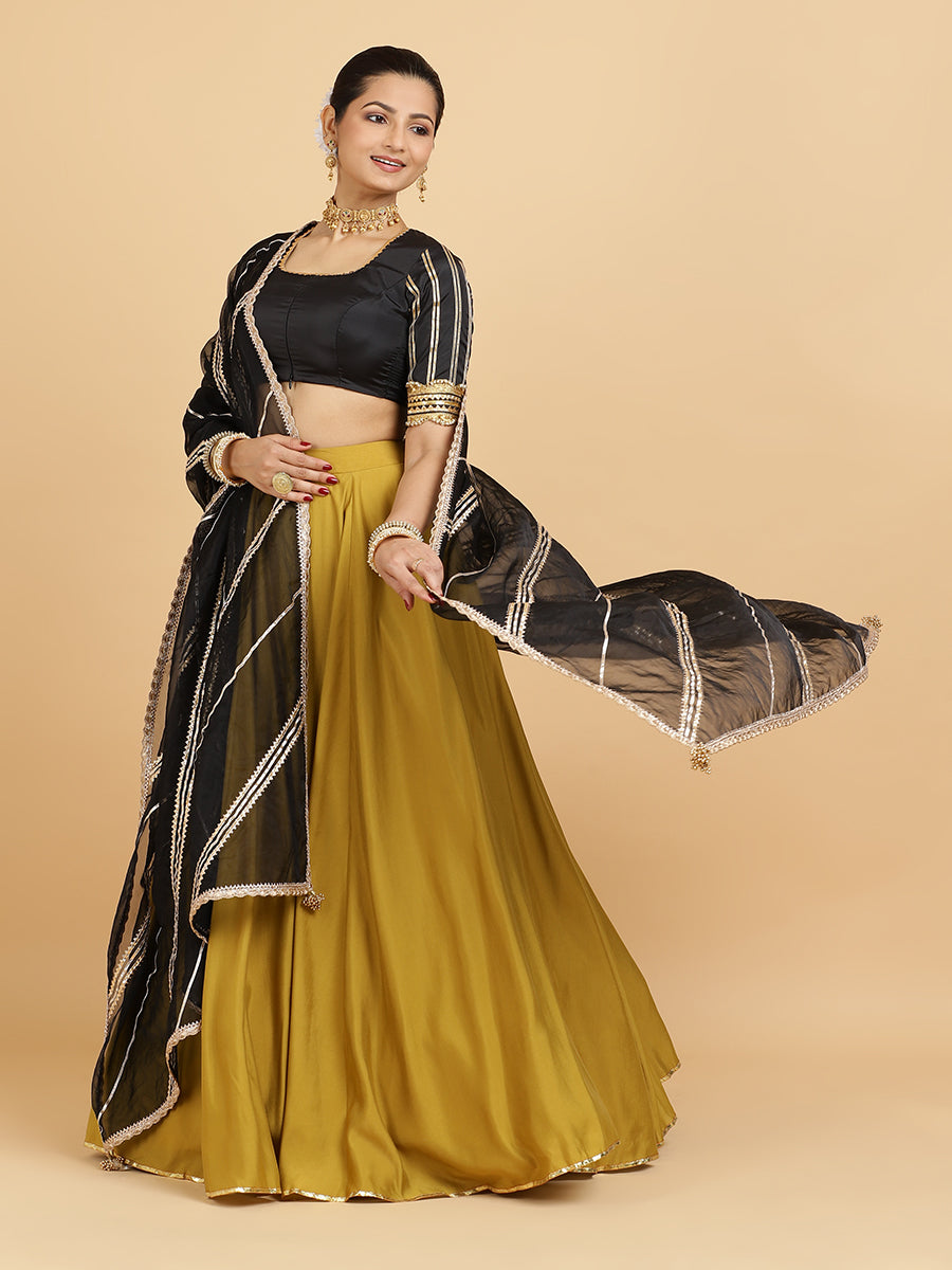 Jhalak Aziza 4-Pc Lehenga Set x Tyohaar, in Yellow, featuring elbow sleeves and square neckline, made for party & festive.