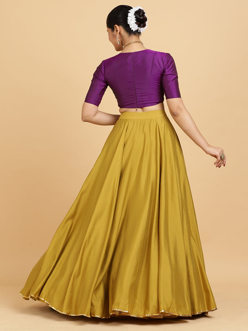 Jhalak Zeenat 4-Pc Lehenga Set x Tyohaar | Mustard Lehenga, Purple Blouse with Falak Purple Dupatta and Cancan Skirt-Binks