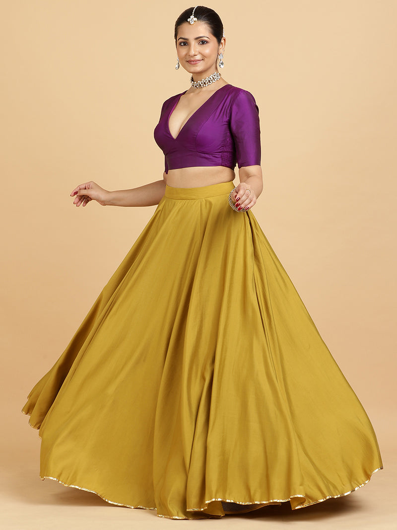 Jhalak Zeenat 4-Pc Lehenga Set x Tyohaar | Mustard Lehenga, Purple Blouse with Falak Purple Dupatta and Cancan Skirt-Binks