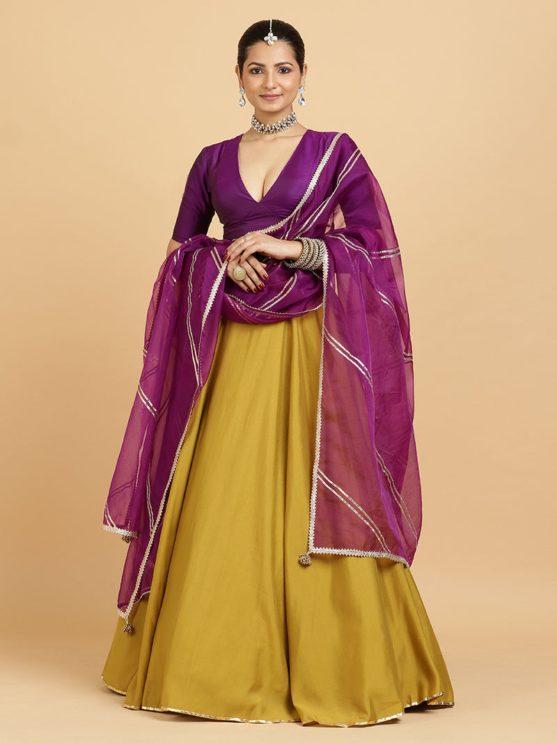 Jhalak Zeenat 4-Pc Lehenga Set x Tyohaar | Mustard Lehenga, Purple Blouse with Falak Purple Dupatta and Cancan Skirt-Binks