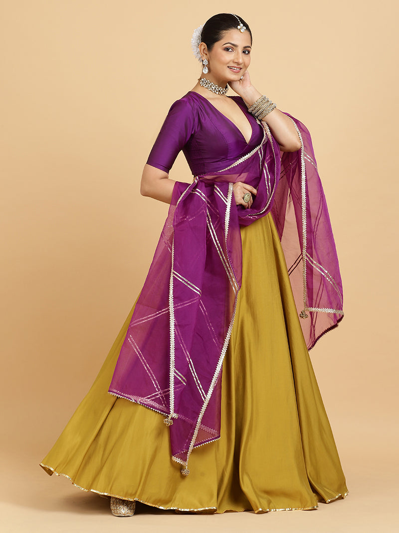 Jhalak Zeenat 4-Pc Lehenga Set x Tyohaar | Mustard Lehenga, Purple Blouse with Falak Purple Dupatta and Cancan Skirt-Binks