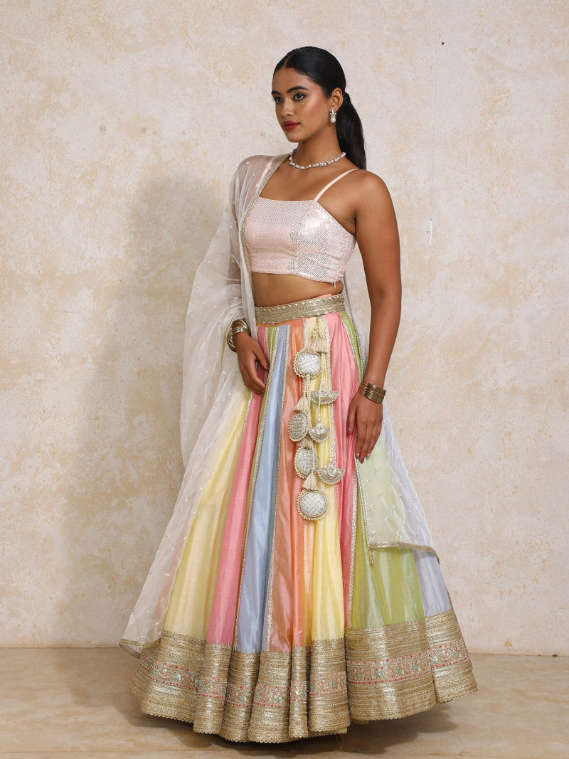 Khushboo x Tyohaar | Pastel Plain Chandheri FlareFit™ Lehenga Set with Dupatta-Binks
