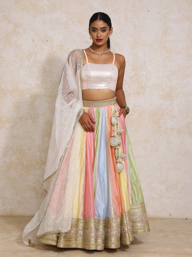 Khushboo x Tyohaar | Pastel Plain Chandheri FlareFit™ Lehenga Set with Dupatta-Binks