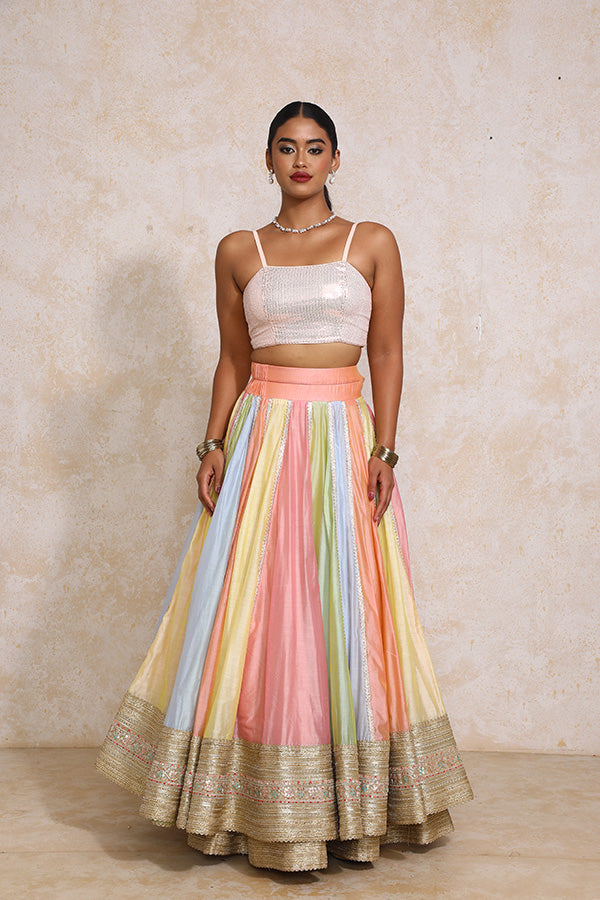Khushboo x Tyohaar | Pastel Plain Chandheri FlareFit™ Lehenga Set with Dupatta-Binks