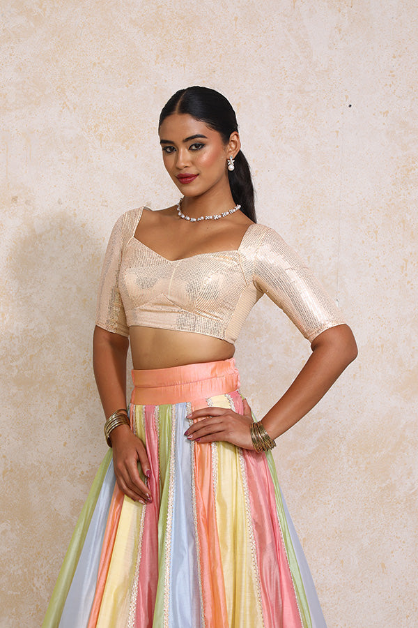 Palak x Tyohaar | Pastel Plain Chandheri FlareFit™ Lehenga Set with Dupatta-Binks