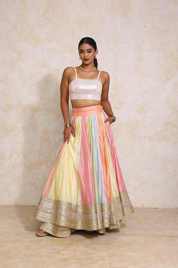 Khushboo x Tyohaar | Pastel Plain Chandheri FlareFit™ Lehenga Set with Dupatta-Binks