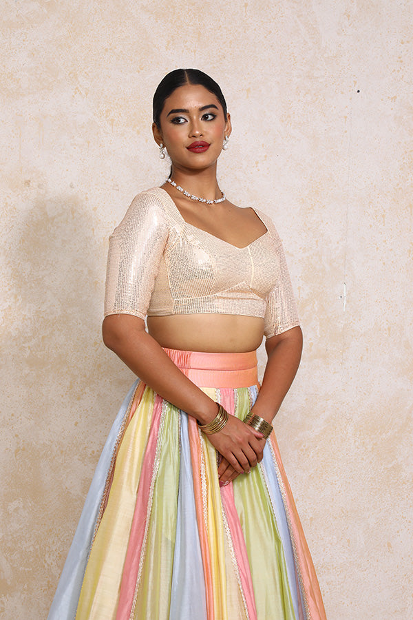 Palak x Tyohaar | Pastel Plain Chandheri FlareFit™ Lehenga Set with Dupatta-Binks