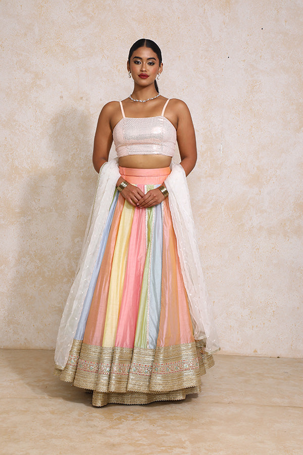 Khushboo x Tyohaar | Pastel Plain Chandheri FlareFit™ Lehenga Set with Dupatta-Binks