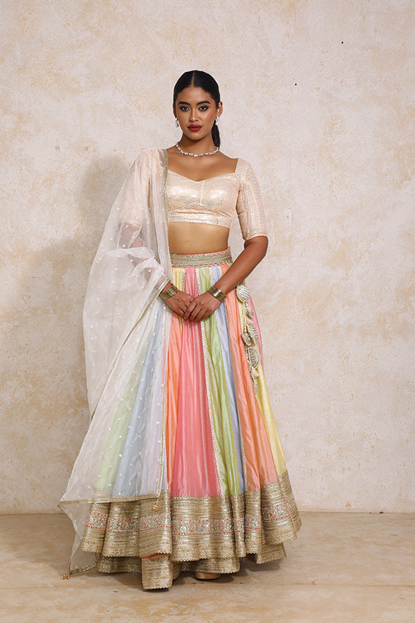 Palak x Tyohaar | Pastel Plain Chandheri FlareFit™ Lehenga Set with Dupatta-Binks