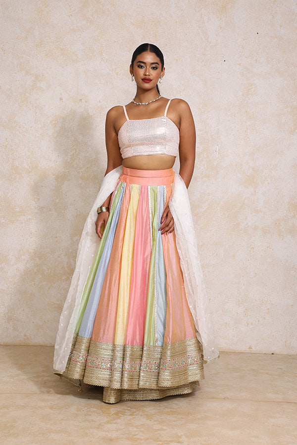 Khushboo x Tyohaar | Pastel Plain Chandheri FlareFit™ Lehenga Set with Dupatta-Binks