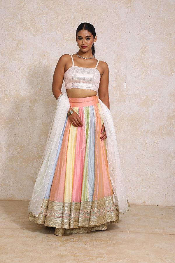 Khushboo x Tyohaar | Pastel Plain Chandheri FlareFit™ Lehenga Set with Dupatta-Binks