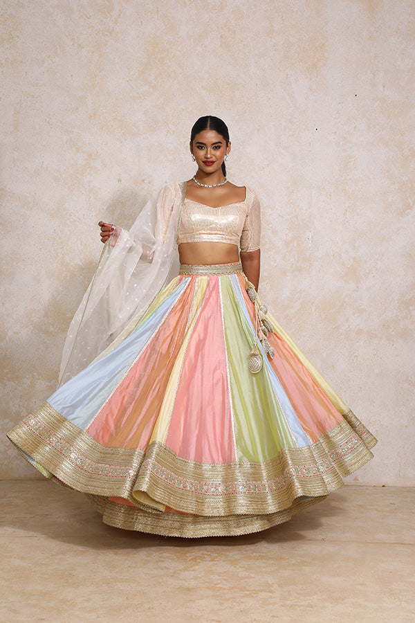 Palak x Tyohaar | Pastel Plain Chandheri FlareFit™ Lehenga Set with Dupatta-Binks