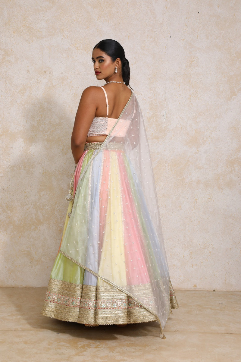 Khushboo x Tyohaar | Pastel Plain Chandheri FlareFit™ Lehenga Set with Dupatta-Binks