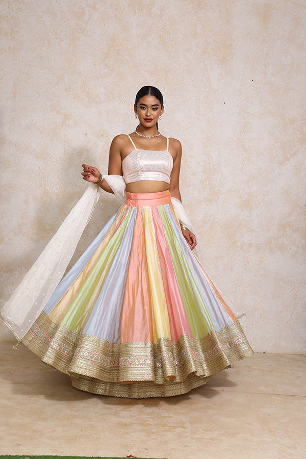 Khushboo x Tyohaar | Pastel Plain Chandheri FlareFit™ Lehenga Set with Dupatta-Binks