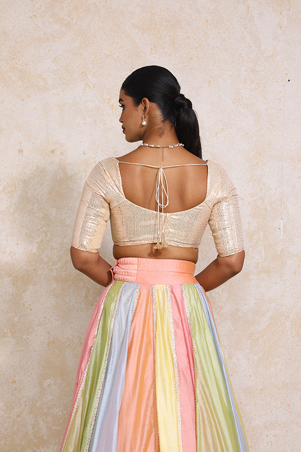 Palak x Tyohaar | Pastel Plain Chandheri FlareFit™ Lehenga Set with Dupatta-Binks