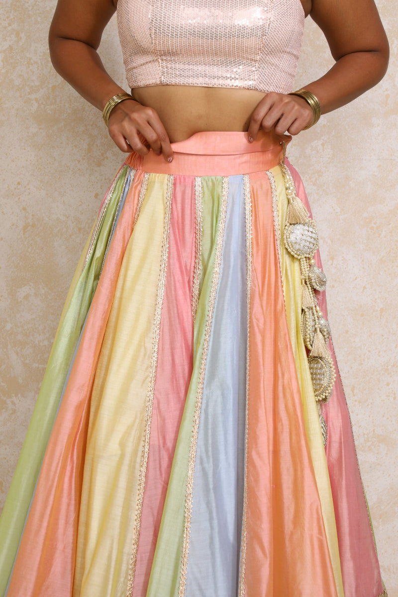 Palak x Tyohaar | Pastel Plain Chandheri FlareFit™ Lehenga Set with Dupatta-Binks
