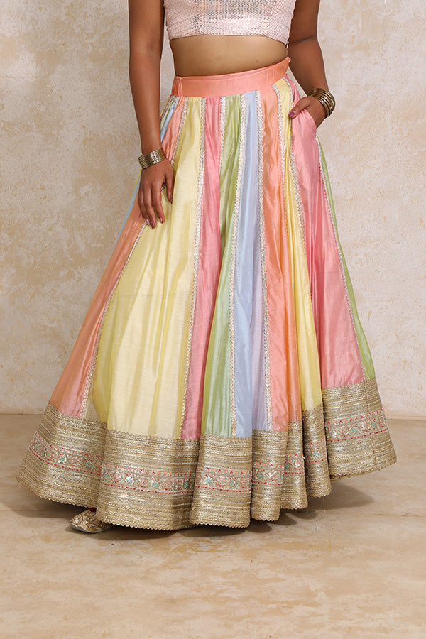 Khushboo x Tyohaar | Pastel Plain Chandheri FlareFit™ Lehenga Set with Dupatta-Binks