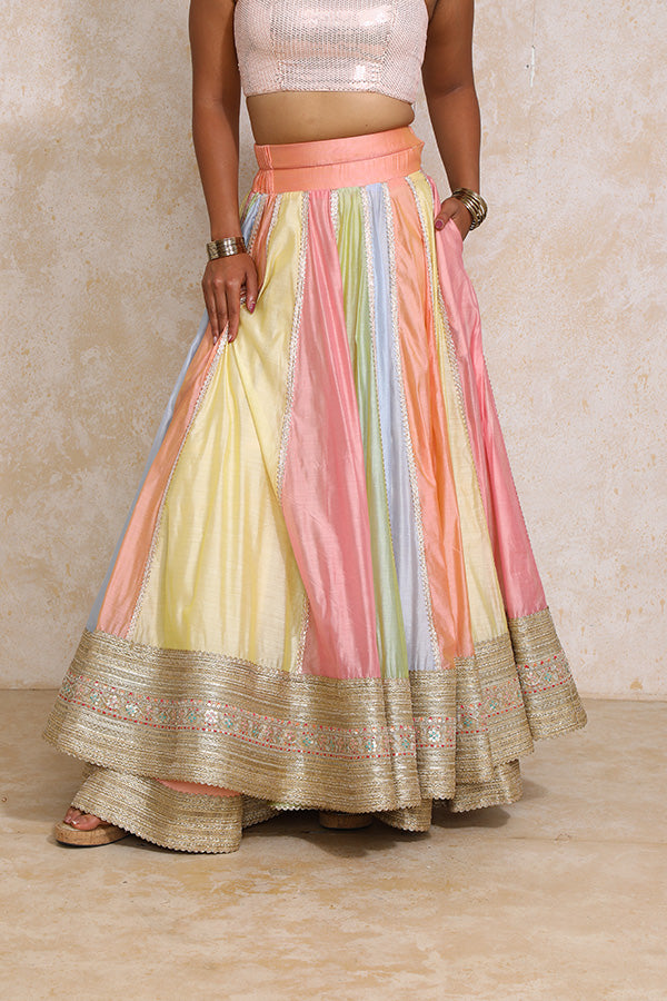 Khushboo x Tyohaar | Pastel Plain Chandheri FlareFit™ Lehenga Set with Dupatta-Binks