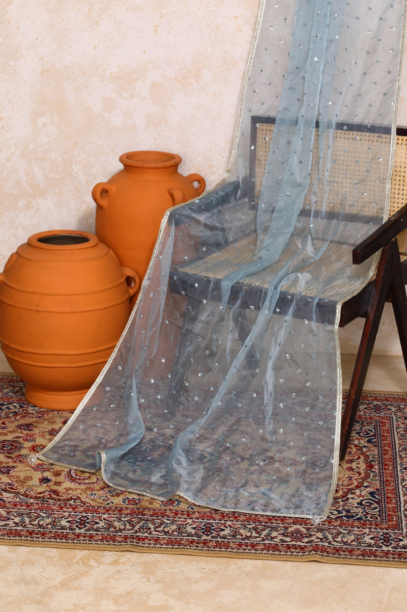 Kimaya x Tyohaar | Indigo Silver Stripe Cotton FlareFit™ Lehenga Set with Dupatta-Binks