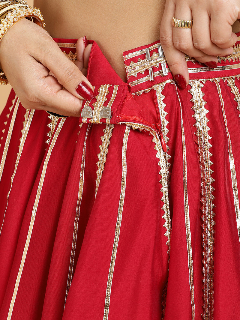 Madhuri Begum 4-Pc Lehenga Set x Tyohaar | Red Lehenga, Lemon Yellow Blouse with Leela Red Dupatta and Cancan Skirt-Binks