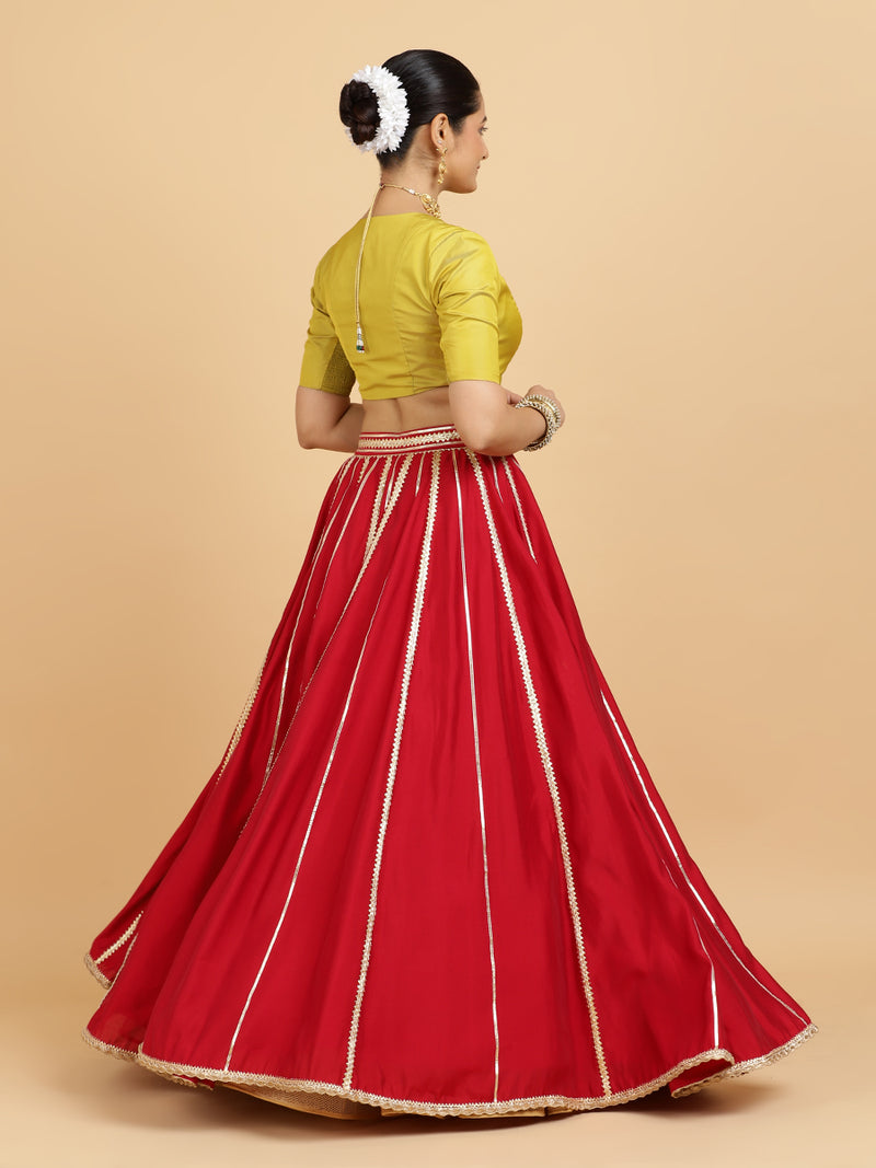 Madhuri Begum 4-Pc Lehenga Set x Tyohaar | Red Lehenga, Lemon Yellow Blouse with Leela Red Dupatta and Cancan Skirt-Binks