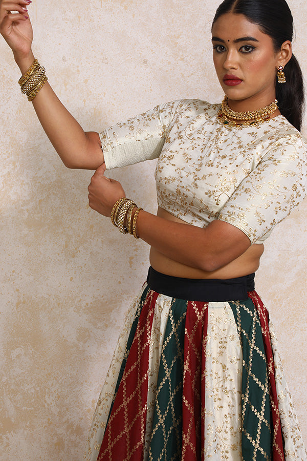 Mahima x Tyohaar Lehenga Set, in Multicolour Tissue & Silk Viscose, featuring elbow sleeves and jewel neckline (view 6).