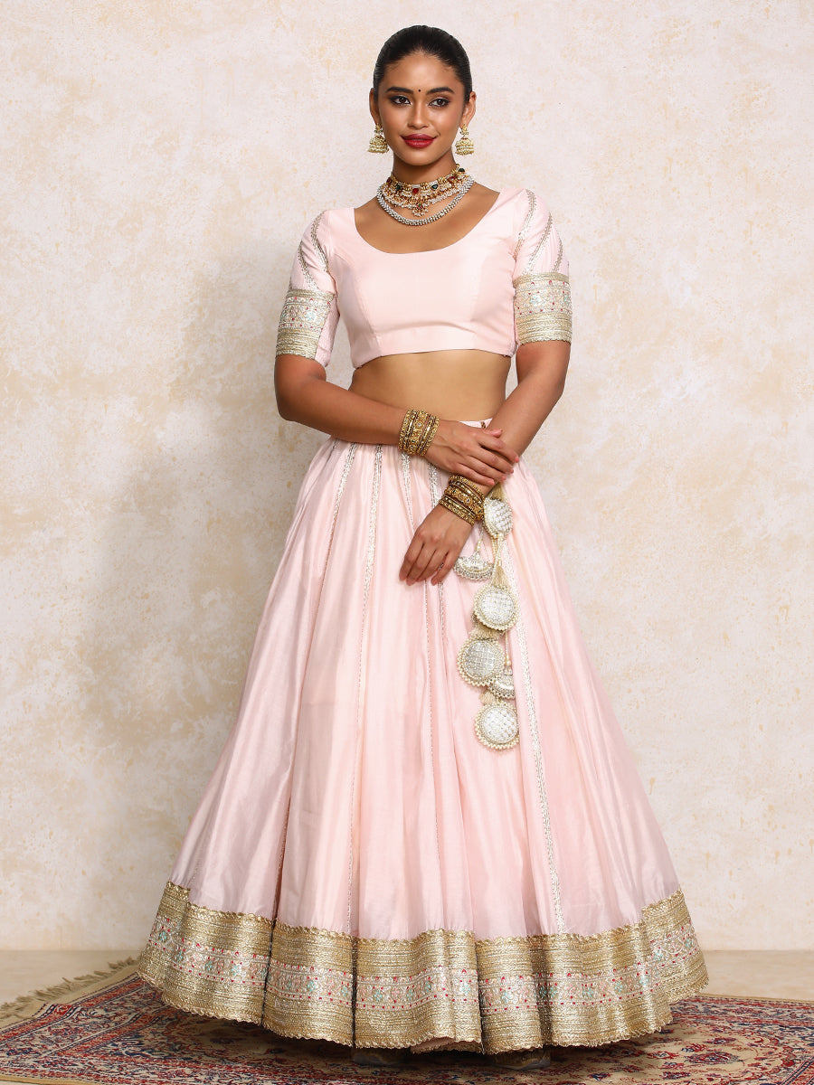 Mahira x Tyohaar Lehenga Set, in Pink Chandheri, featuring elbow sleeves and scoop neckline, made for party & festive (view 8).
