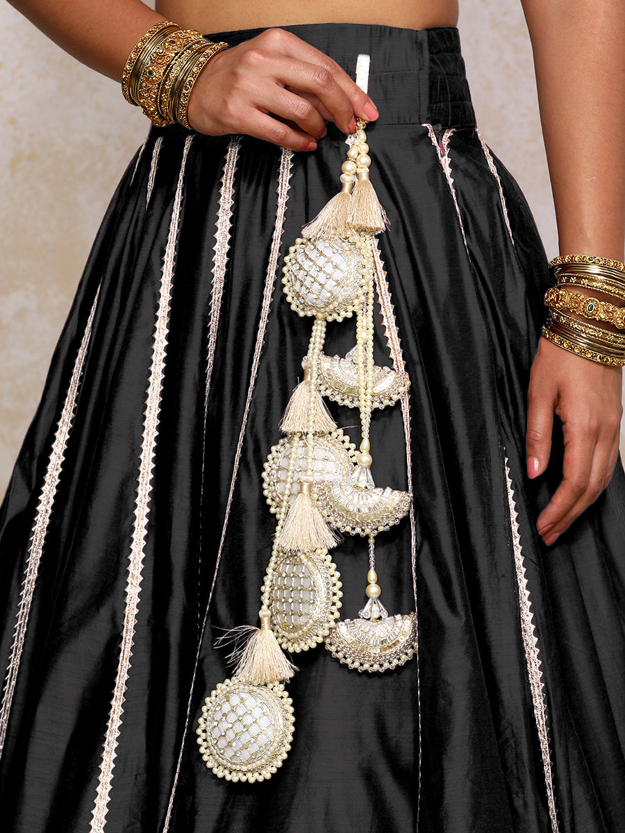 Mahira x Tyohaar Lehenga Set, in Black Chandheri, featuring elbow sleeves and scoop neckline, made for party & festive (view 3).
