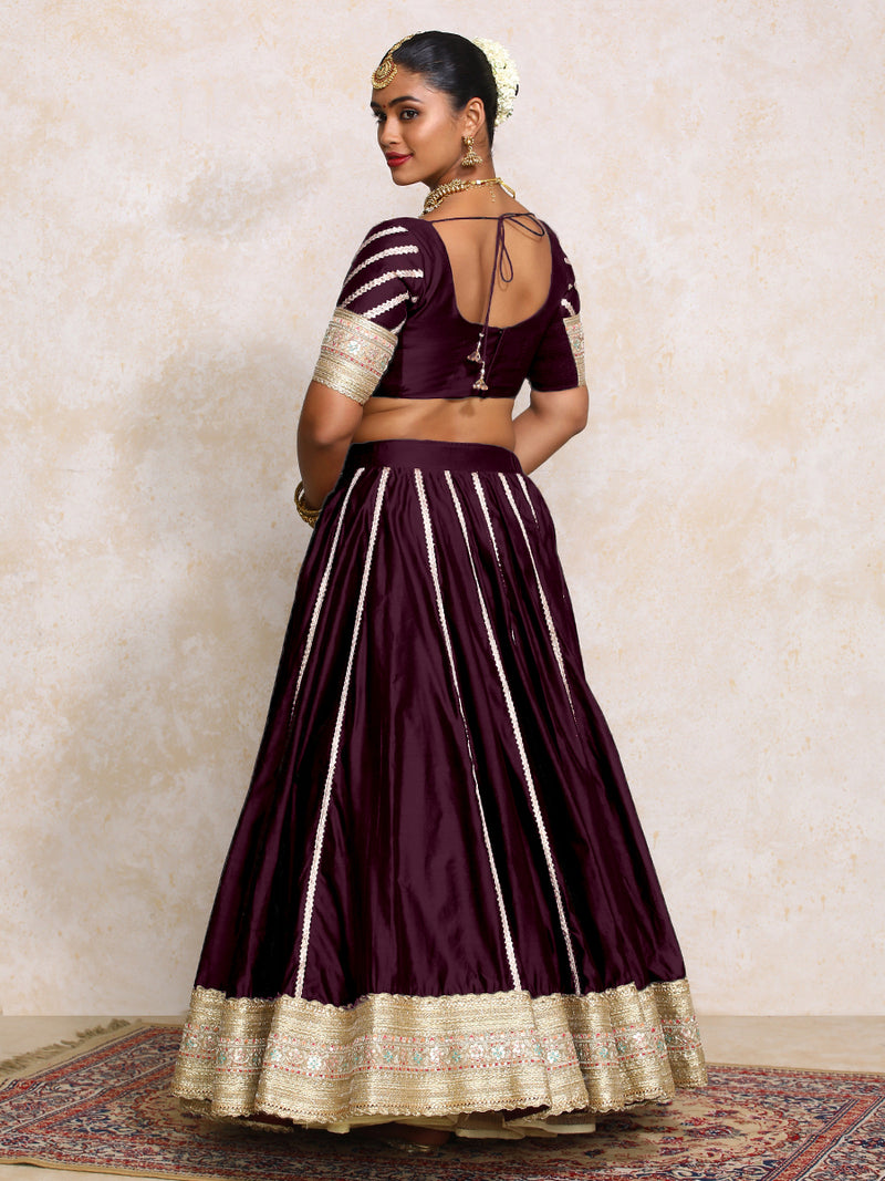 Mahira x Tyohaar | Deep Purple Plain Chandheri FlareFit™ Lehenga Set with Dupatta-Binks