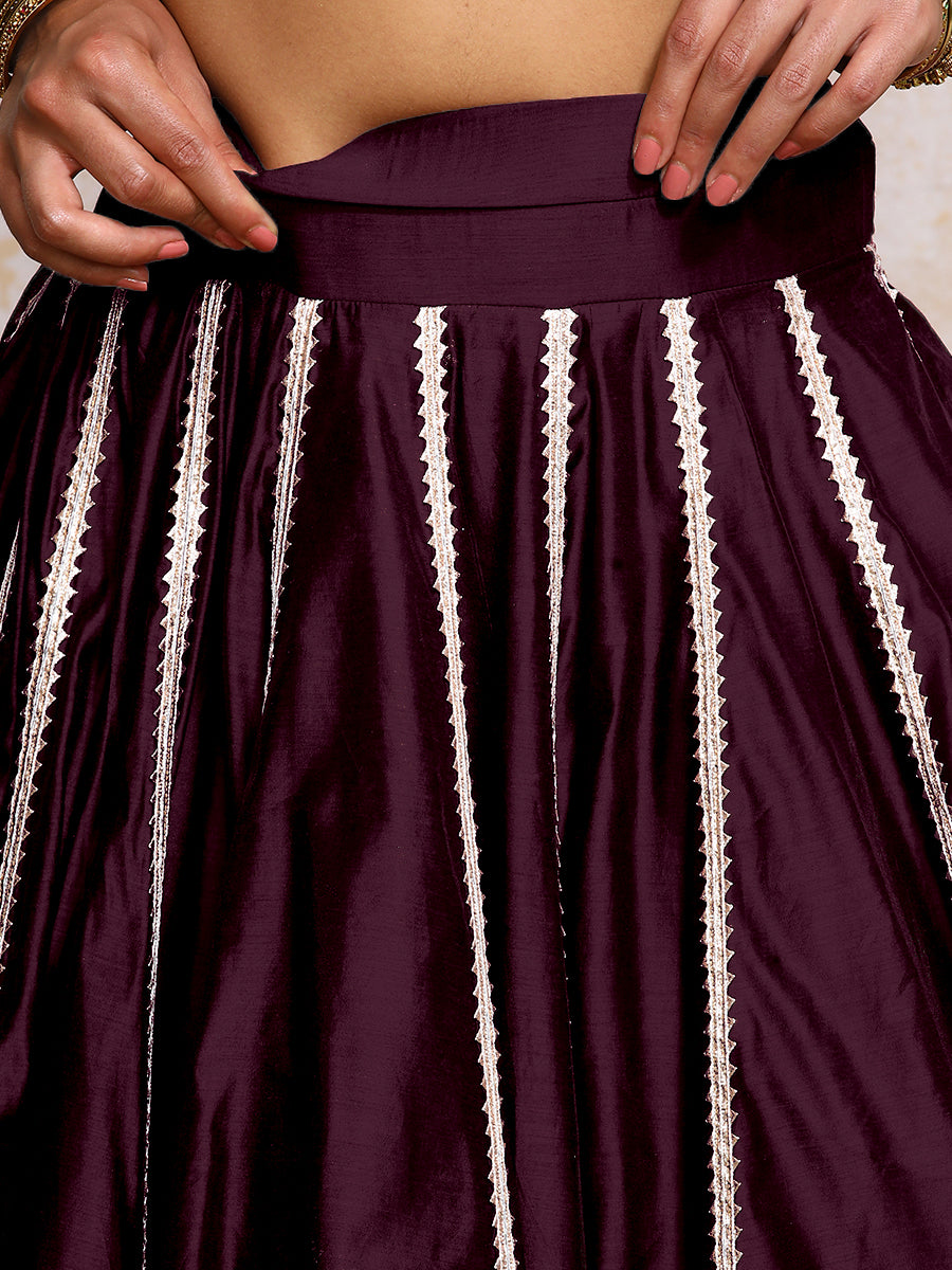 Mahira x Tyohaar Lehenga Set, in Purple Chandheri, featuring elbow sleeves and scoop neckline, made for party & festive.