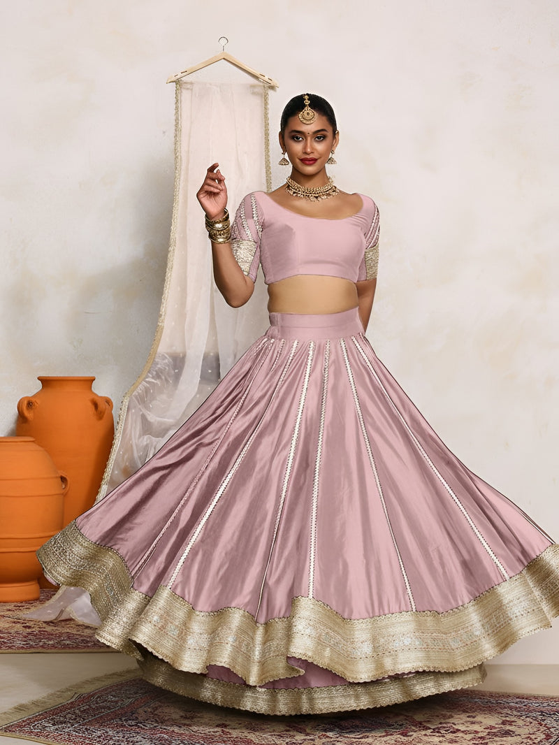 Mahira x Tyohaar | Lavender Plain Chandheri FlareFit™ Lehenga Set with Dupatta-Binks
