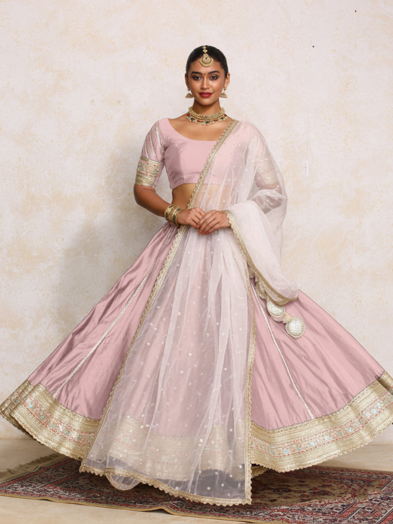 Mahira x Tyohaar | Lavender Plain Chandheri FlareFit™ Lehenga Set with Dupatta-Binks