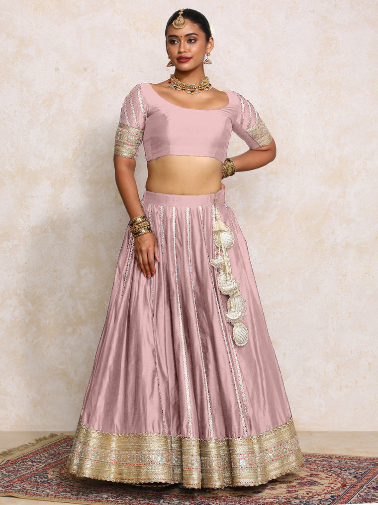 Mahira x Tyohaar Lehenga Set, in Purple Chandheri, featuring elbow sleeves and scoop neckline, made for party & festive.